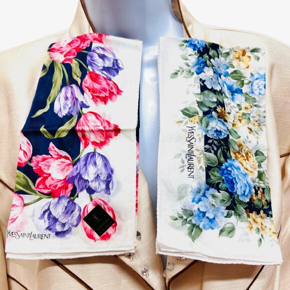Yves Saint Laurent Accessories - 2) New  Beautiful YSL MiniScarf/Handker cotton 19 "  Purple  Pink Floral (59